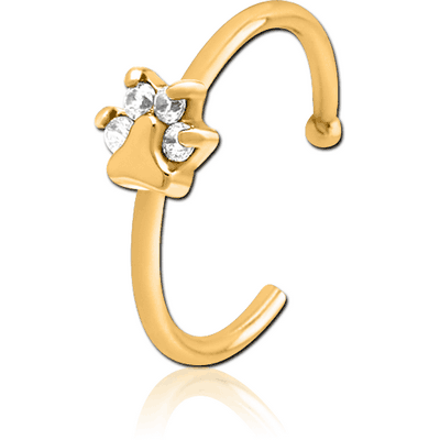 GOLD PVD COATED SURGICAL STEEL JEWELLED OPEN NOSE RING - ANIMAL PAW