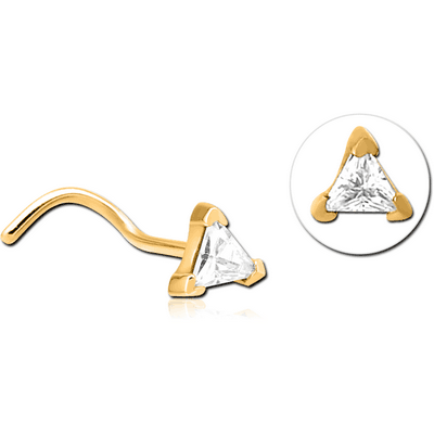 GOLD PVD COATED SURGICAL STEEL CURVED JEWELLED NOSE STUD - TRIANGLE