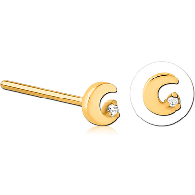 GOLD PVD COATED SURGICAL STEEL STRAIGHT JEWELLED NOSE STUD