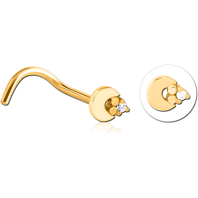 GOLD PVD COATED SURGICAL STEEL CURVED JEWELLED NOSE STUD