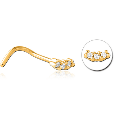 GOLD PVD COATED SURGICAL STEEL JEWELLED NOSE STUDS