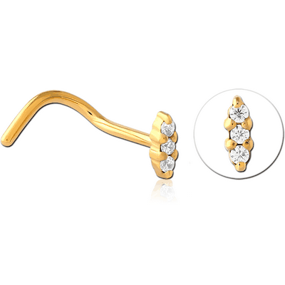 GOLD PVD COATED SURGICAL STEEL JEWELLED NOSE STUDS