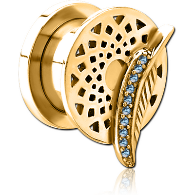 GOLD PVD COATED STAINLESS STEEL THREADED TUNNEL WITH SURGICAL STEEL JEWELLED TOP