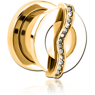 GOLD PVD COATED STAINLESS STEEL THREADED TUNNEL WITH SURGICAL STEEL JEWELLED TOP