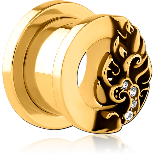 GOLD PVD COATED STAINLESS STEEL THREADED TUNNEL WITH SURGICAL STEEL JEWELLED TOP