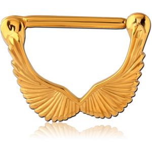 GOLD PVD COATED SURGICAL STEEL NIPPLE CLICKER - WINGS