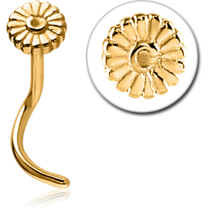 GOLD PVD COATED SURGICAL STEEL CURVED NOSE STUD - FLOWER