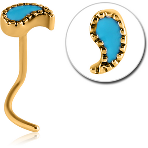 GOLD PVD COATED SURGICAL STEEL CURVED NOSE STUD - WATER DROP