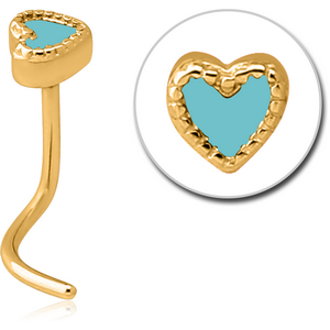 GOLD PVD COATED SURGICAL STEEL CURVED NOSE STUD - HEART