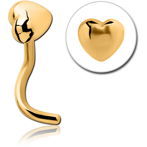 GOLD PVD COATED SURGICAL STEEL CURVED NOSE STUD - HEART