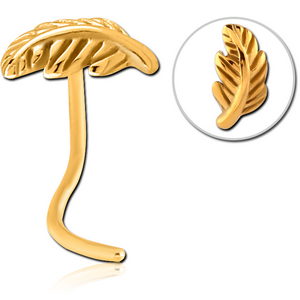 GOLD PVD COATED SURGICAL STEEL CURVED NOSE STUD - LEAVES