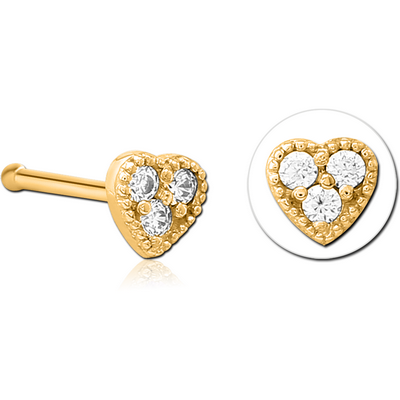 GOLD PVD COATED SURGICAL STEEL JEWELLED NOSE BONE - HEART