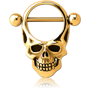 GOLD PVD COATED SURGICAL STEEL NIPPLE SHIELD BAR - SKULL