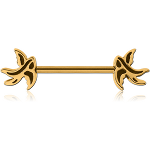 GOLD PVD COATED SURGICAL STEEL NIPPLE BAR - SWALLOW