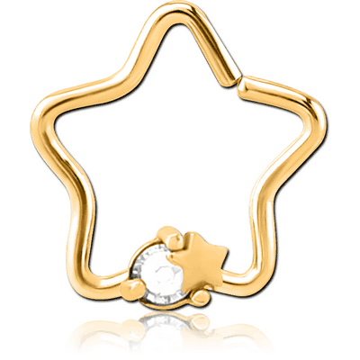 GOLD PVD COATED SURGICAL STEEL JEWELLED OPEN STAR SEAMLESS RING - STAR AND GEM