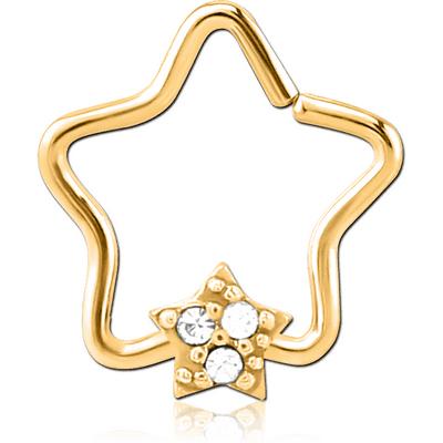 GOLD PVD COATED SURGICAL STEEL JEWELLED OPEN STAR SEAMLESS RING - STAR PRONGS