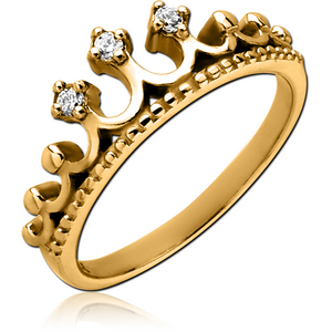 GOLD PVD COATED SURGICAL STEEL JEWELLED RING - CROWN