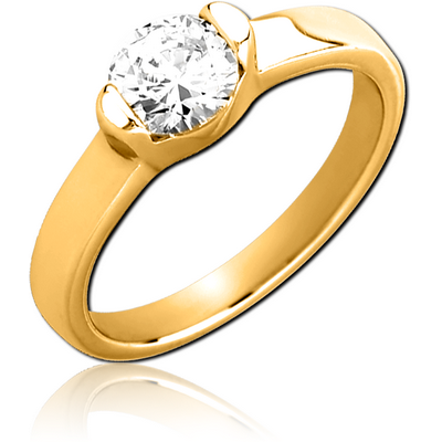 GOLD PVD COATED SURGICAL STEEL JEWELLED RING - BAND WITH CENTER STONE