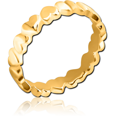 GOLD PVD COATED SURGICAL STEEL RING - HEARTS