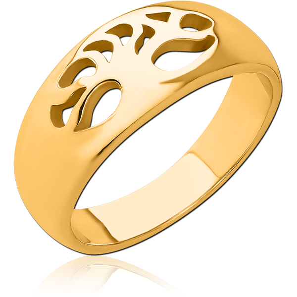 GOLD PVD COATED SURGICAL STEEL RING - BAND CUT OUT TREE OF LIFE