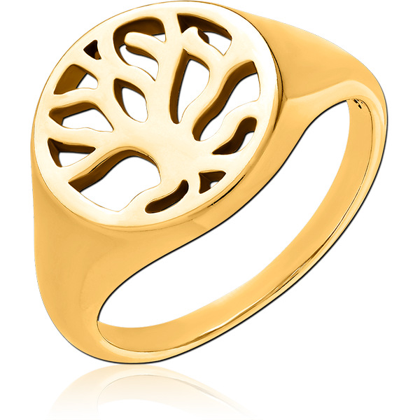 GOLD PVD COATED SURGICAL STEEL RING - CUT OUT TREE OF LIFE