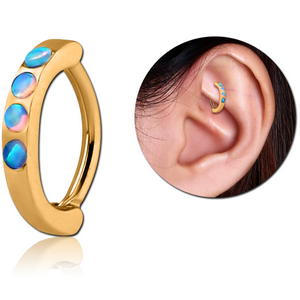 GOLD PVD COATED SURGICAL STEEL SYNTHETIC OPAL ROOK CLICKER