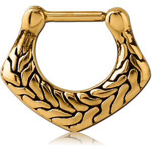 GOLD PVD COATED SURGICAL STEEL HINGED SEPTUM CLICKER - FILIGREE