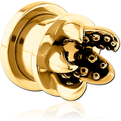 GOLD PVD COATED STAINLESS STEEL THREADED TUNNEL WITH SURGICAL STEEL TOP