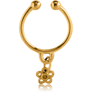 GOLD PVD COATED SURGICAL STEEL FAKE SEPTUM RING WITH CHARM - FLOWER