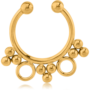 GOLD PVD COATED SURGICAL STEEL FAKE SEPTUM RING - 9 BALLS AND 2 RINGS