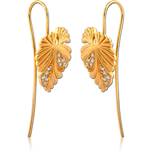 STERLING SILVER 925 GOLD PVD COATED JEWELLED EARRINGS PAIR - LEAF