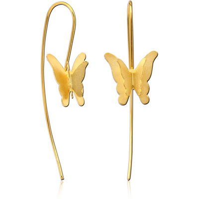 STERLING SILVER 925 GOLD PVD COATED MATT FINISH EARRINGS PAIR - BUTTERFLY