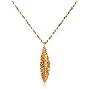 STERLING SILVER 925 GOLD PVD COATED NECKLACE WITH PENDANT - FEATHER