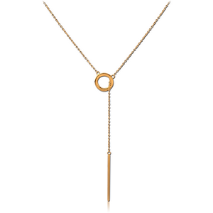 STERLING SILVER 925 GOLD PVD COATED NECKLACE WITH PENDANT - CIRCLE AND BAR