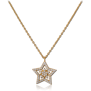 STERLING SILVER 925 GOLD PVD COATED JEWELLED NECKLACE WITH PENDANT - STAR