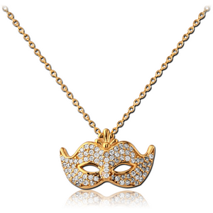 STERLING SILVER 925 GOLD PVD COATED JEWELLED NECKLACE WITH PENDANT - MASK