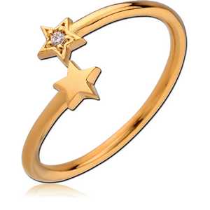 STERLING SILVER 925 GOLD PVD COATED JEWELLED OPEN RING - STAR