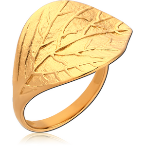 STERLING SILVER GOLD PVD COATED 925 RING - LEAF