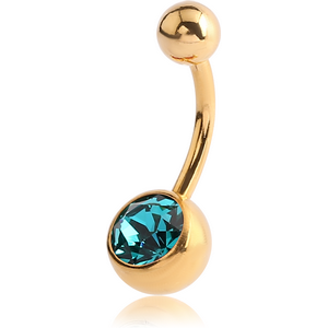 GOLD PVD COATED TITANIUM PREMIUM CRYSTAL JEWELLED NAVEL BANANA