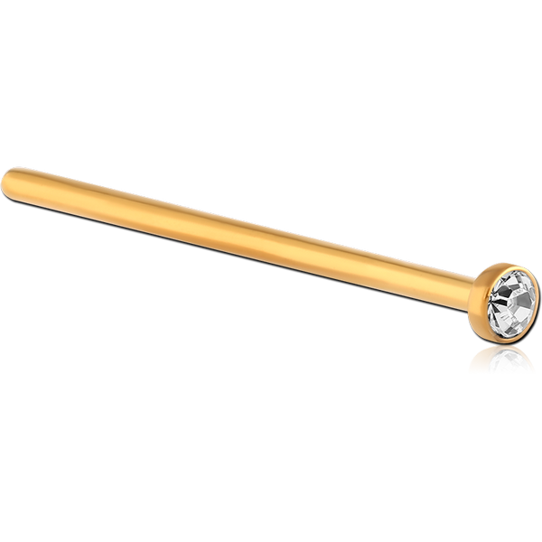 GOLD PVD COATED TITANIUM PREMIUM CRYSTAL JEWELLED STRAIGHT NOSE STUD 19MM