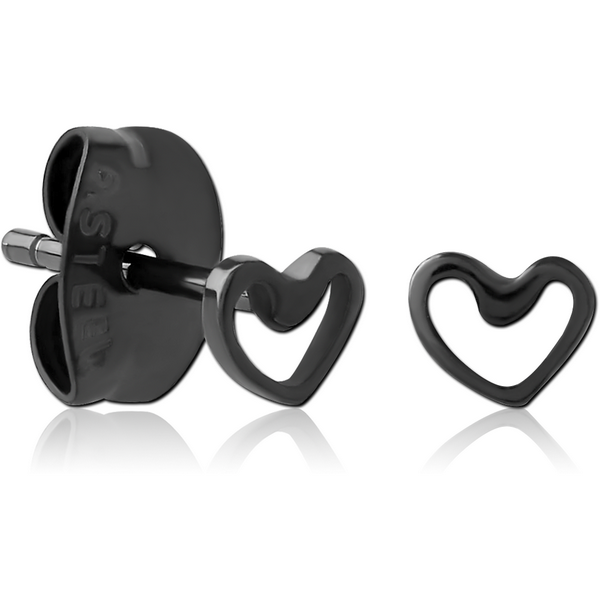 HEMETITE PVD COATED SURGICAL STEEL EAR STUDS PAIR - HEART