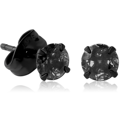 HEMETITE PVD COATED SURGICAL STEEL ROUND PRONG SET JEWELLED EAR STUDS PAIR