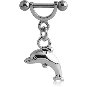 SURGICAL STEEL HELIX SHIELD WITH RHODIUM PLATED DOLPHIN CHARM