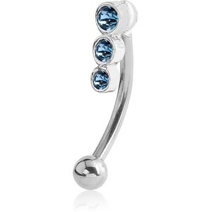 STERLING SILVER 925 TRIPLE JEWELLED HINGE CURVED MICRO BARBELL