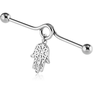 SURGICAL STEEL INDUSTRIAL BARBELL WITH WHITE METAL DANGLING CHARM