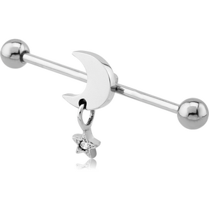 SURGICAL STEEL MOON AND STAR INDUSTRIAL BARBELL