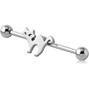 SURGICAL STEEL INDUSTRIAL BARBELL WITH ADJUSTABLE SLIDING CHARM - CAT