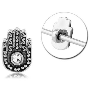 SURGICAL STEEL ADJUSTABLE SLIDING JEWELLED CHARM FOR INDUSTRIAL BARBELL - HAMSA