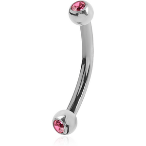 SURGICAL STEEL INTERNALLY THREADED DOUBLE JEWELLED CURVED BARBELL