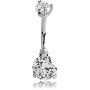 SURGICAL STEEL INTERNALLY THREADED ROUND PRONG SET DOUBLE JEWELLED NAVEL BANANA